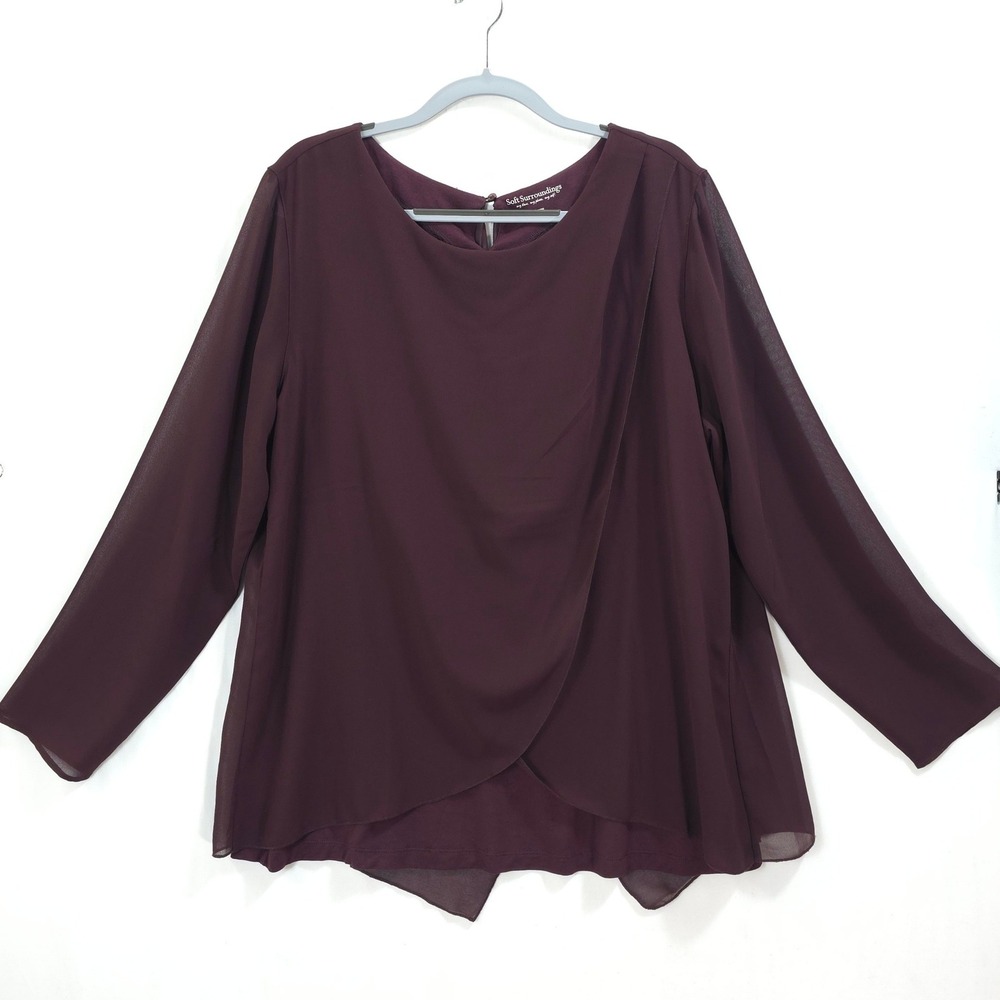 Soft Surroundings Blouse Layered Chiffon Burgundy Women XL Romantic Office Flowy